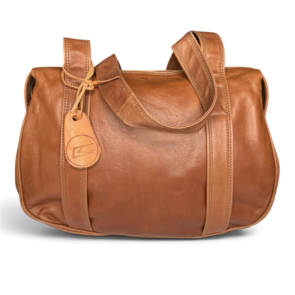 Peruzzi Florence Italian Leather Carryall Tote Handbag Bag Cognac Camel